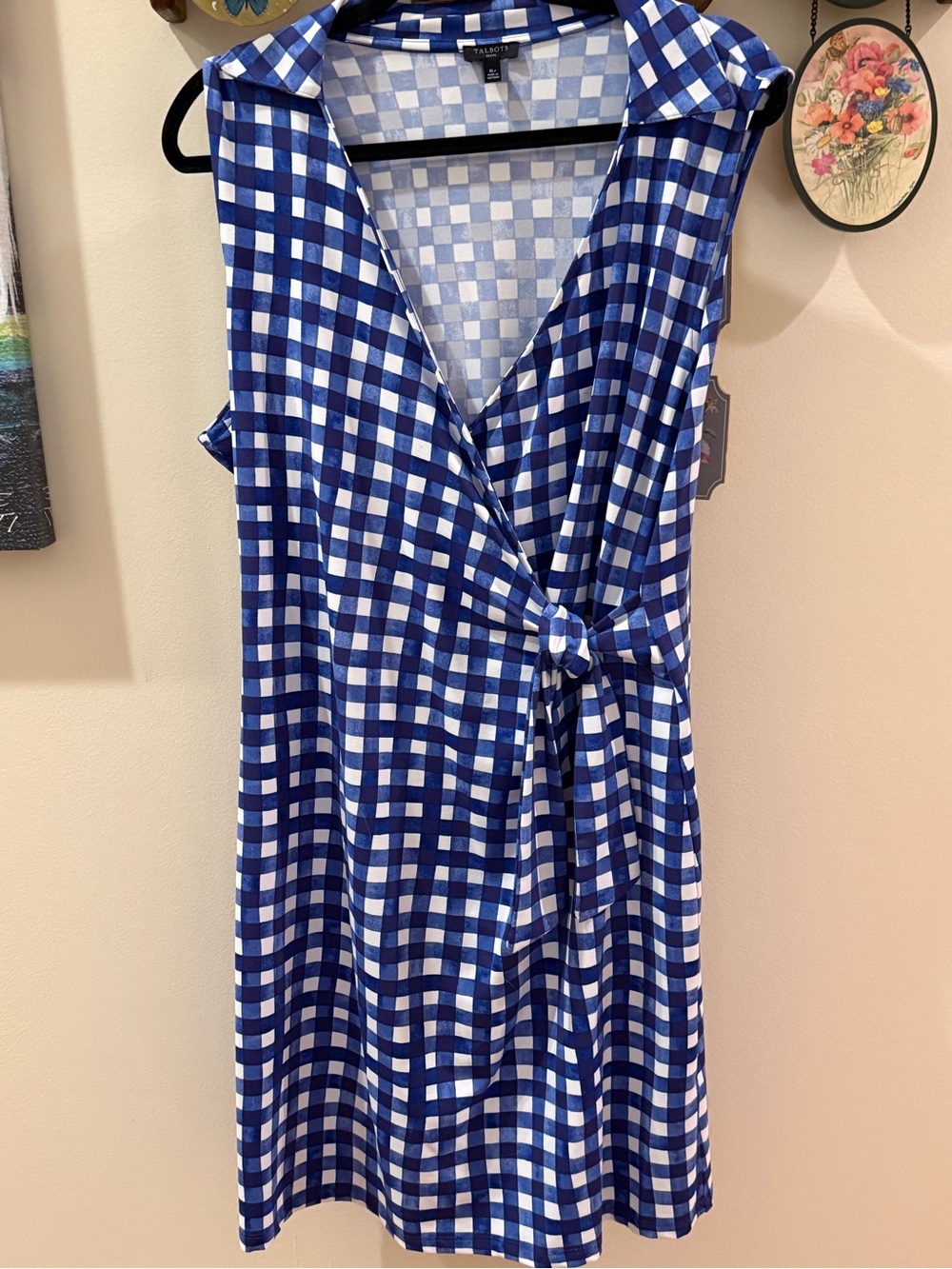 Talbots Petite Blue and White Gingham Wrap Dress EUC XLP